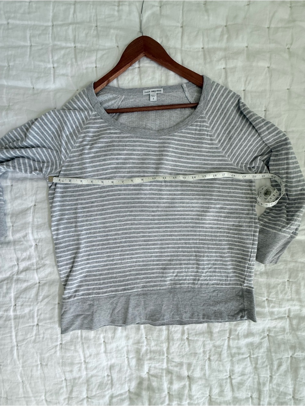 James Perse Grey/White Raglan Striped Pullover Sweater | Sz 3 or M - Picture 5 of 5